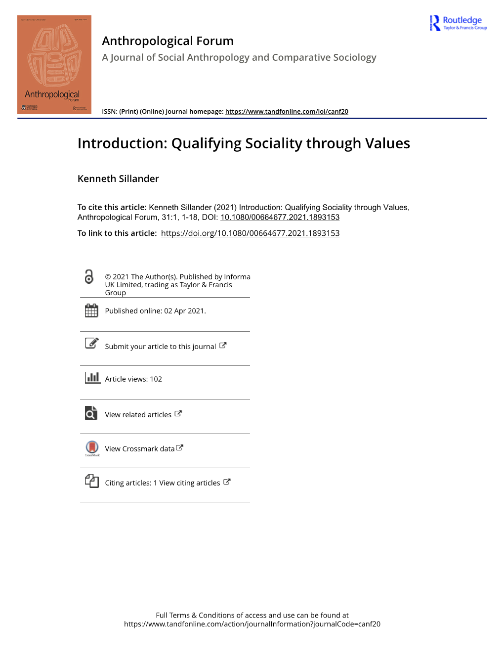 Introduction: Qualifying Sociality Through Values