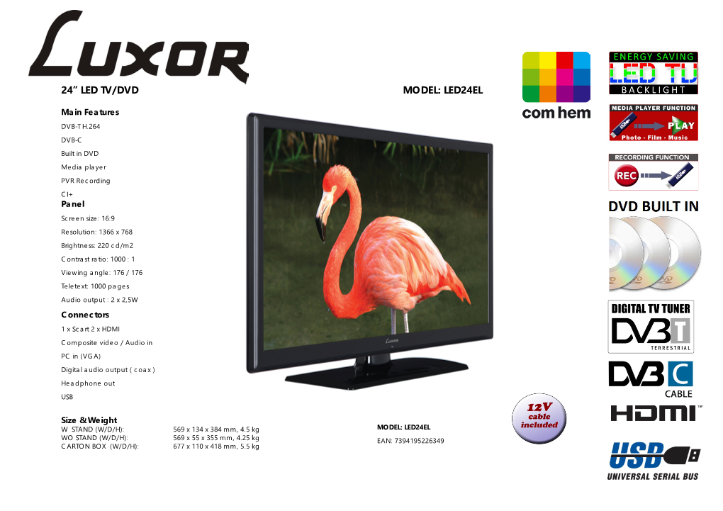 24” Led Tv/Dvd Model: Led24el