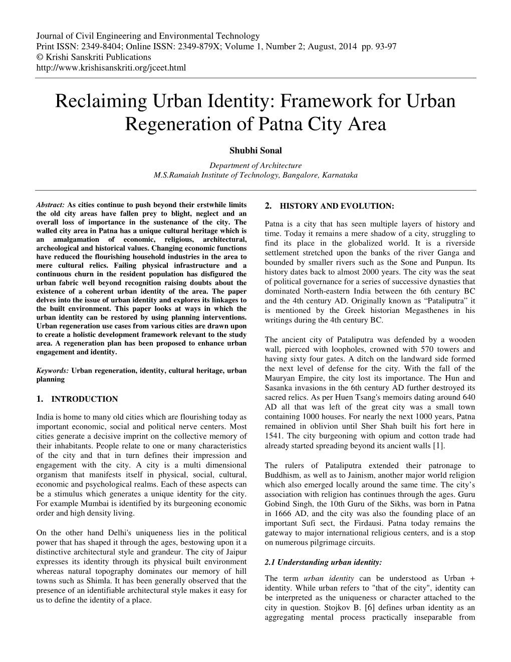 Reclaiming Urban Identity: Framework for Urban Regeneration of Patna City Area