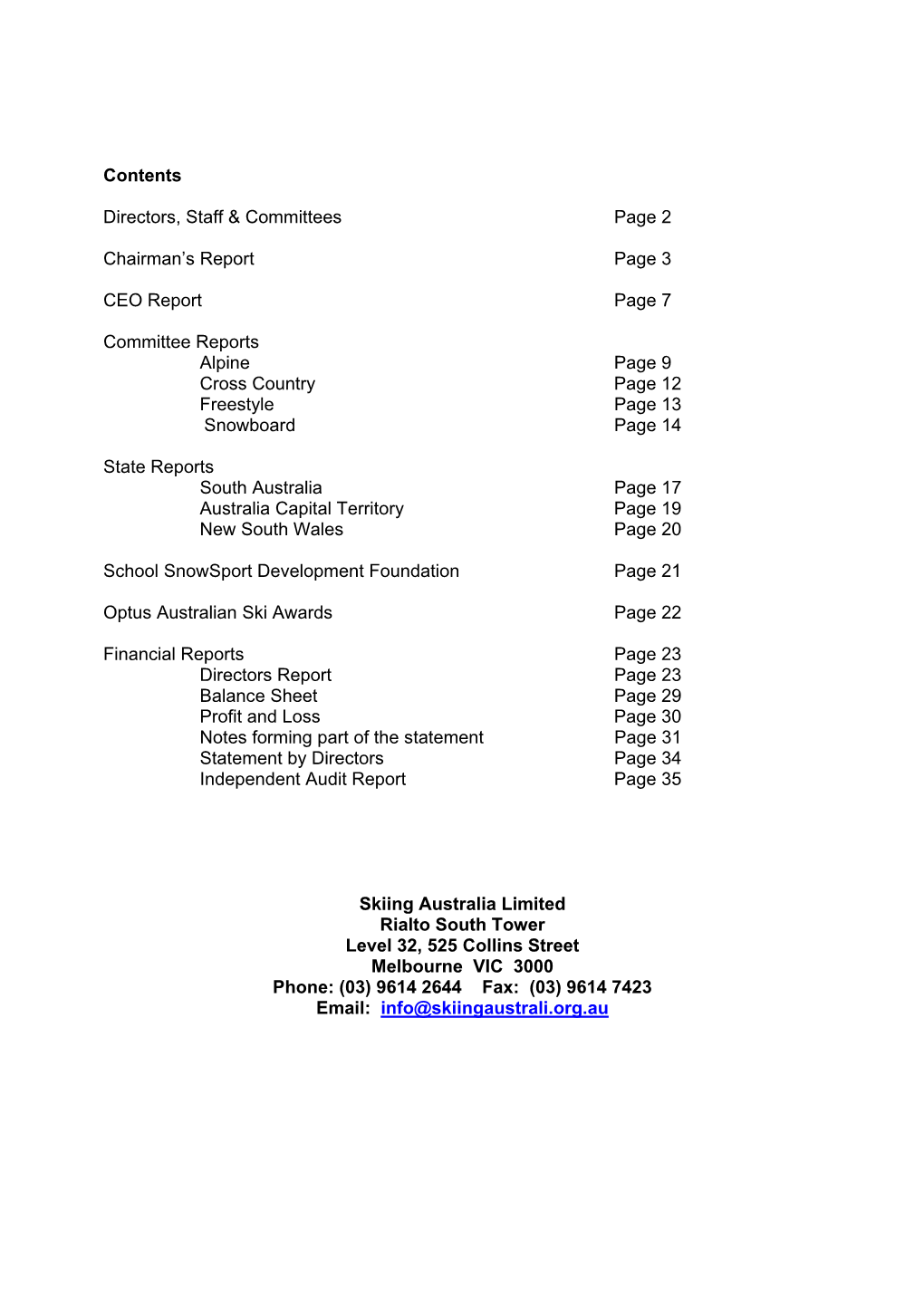 Contents Directors, Staff & Committees Page 2 Chairman's