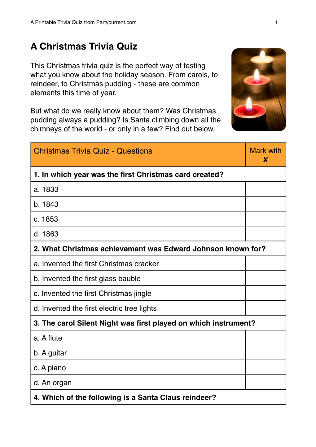 A Christmas Trivia Quiz