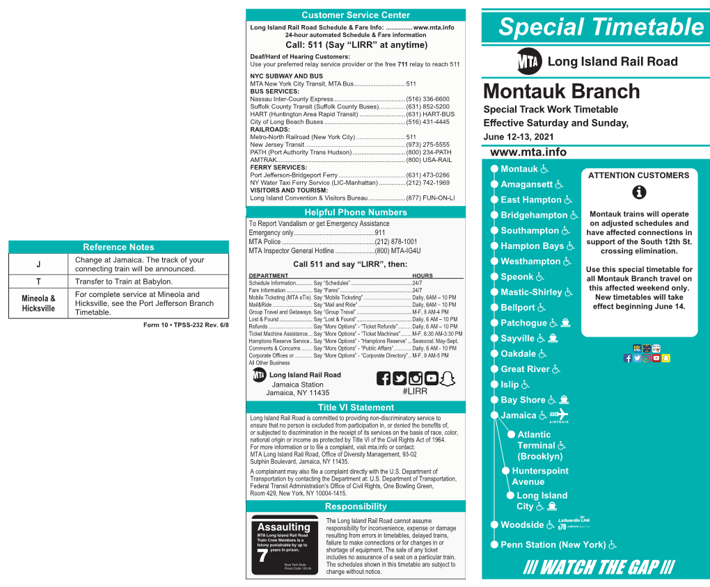 Special Timetable