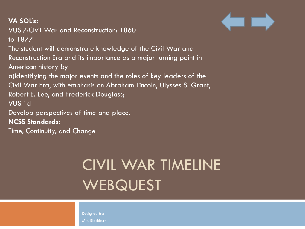 Civil War Timeline Webquest