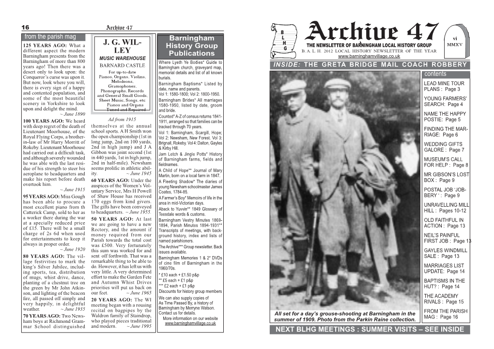 Archive 47 B from the Parish Mag Barningham L Archive 47 6Octobervi 125 YEARS AGO: What a J