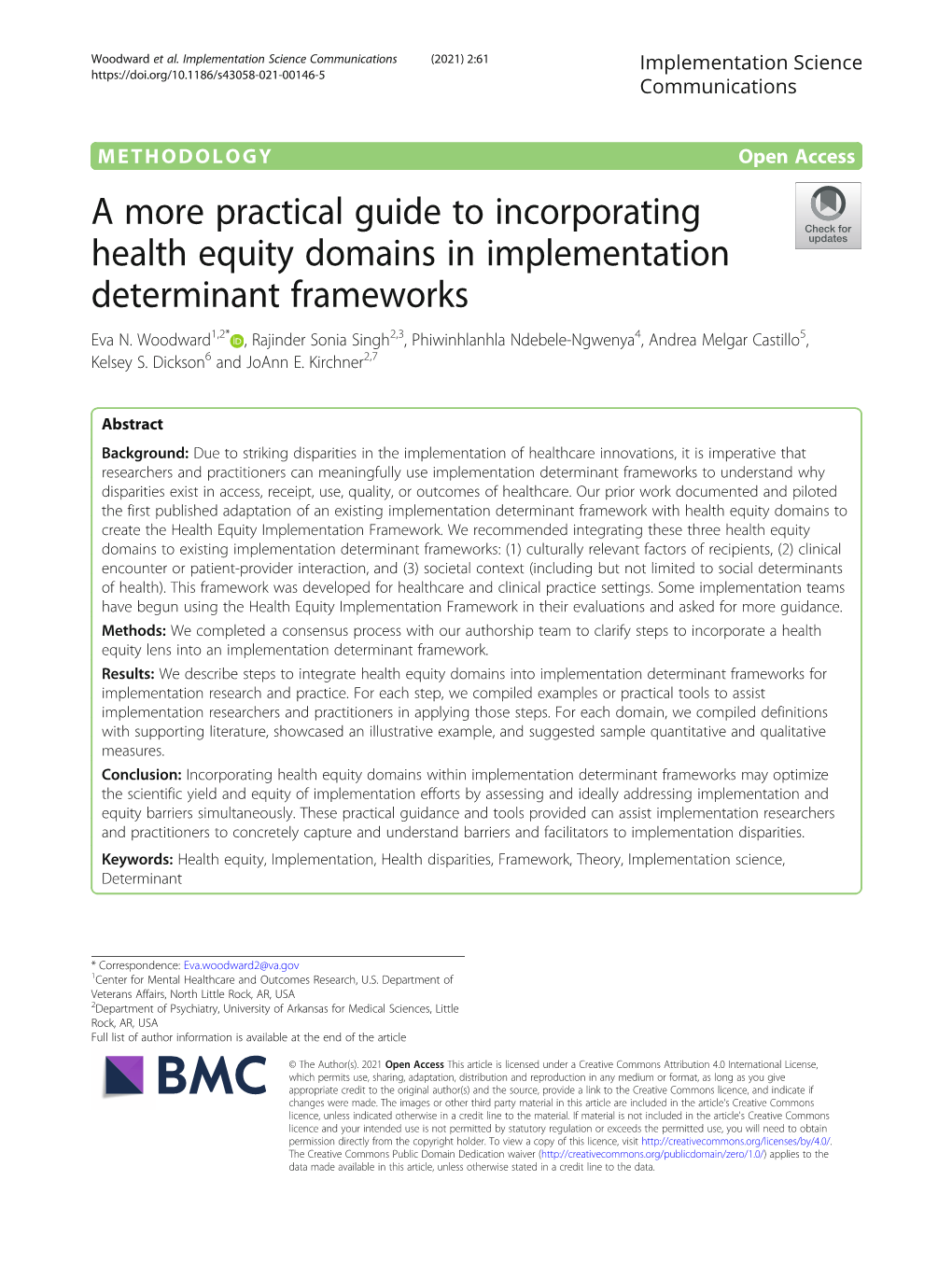 A More Practical Guide to Incorporating Health Equity Domains in Implementation Determinant Frameworks Eva N