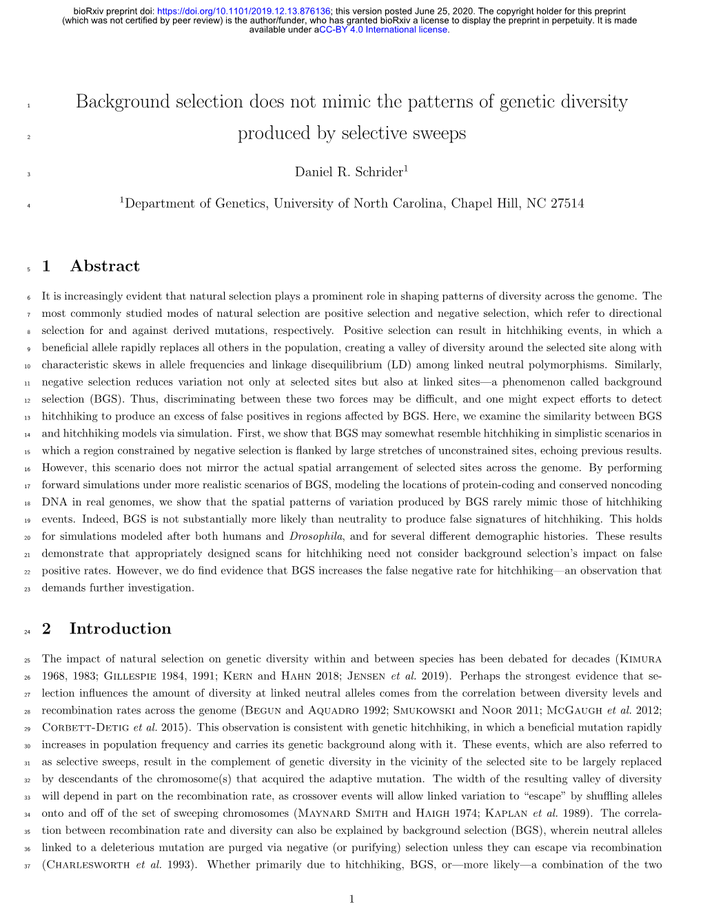 Background Selection Does Not Mimic the Patterns of Genetic Diversity Produced by Selective Sweeps