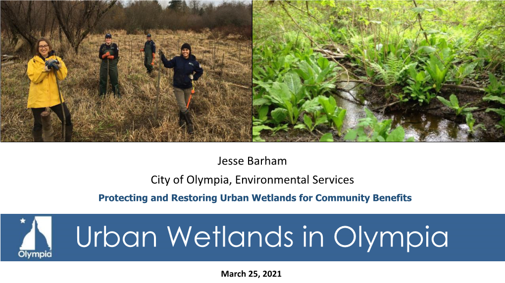 Olympia, Environmental Services Protecting and Restoring Urban Wetlands for Community Benefits Urban Wetlands in Olympia