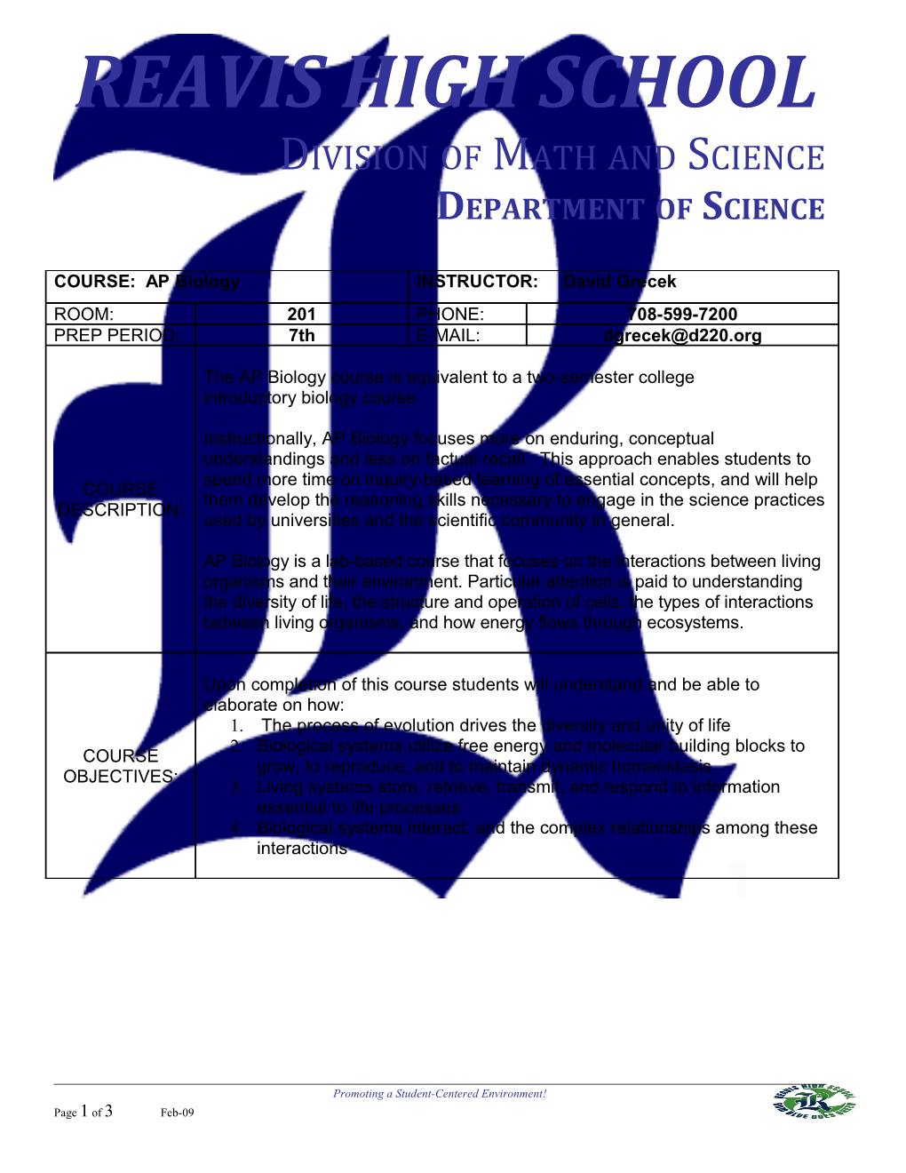 Division of Math and Science