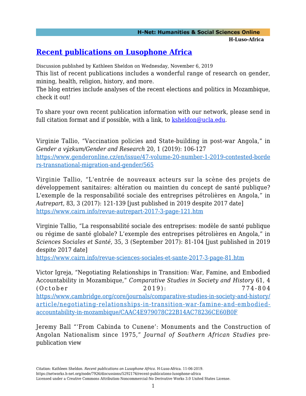 Recent Publications on Lusophone Africa