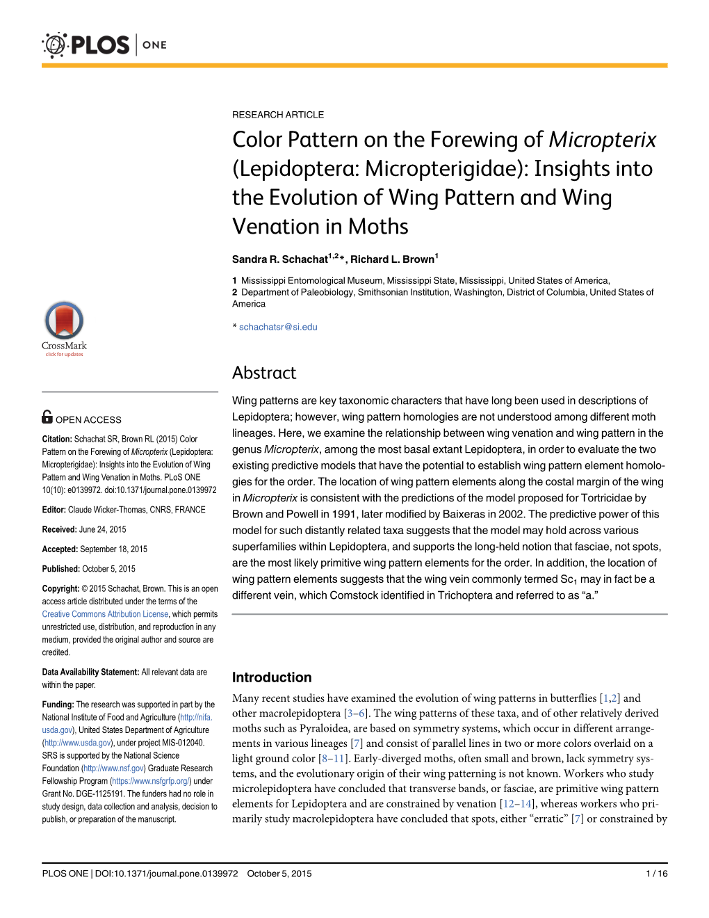 Lepidoptera: Micropterigidae): Insights Into the Evolution of Wing Pattern and Wing Venation in Moths