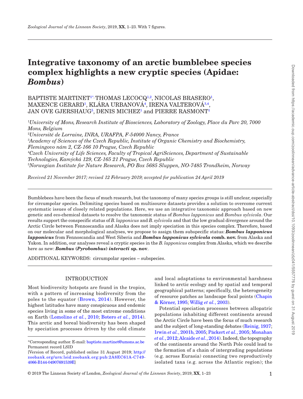 Integrative Taxonomy of an Arctic Bumblebee Species Complex