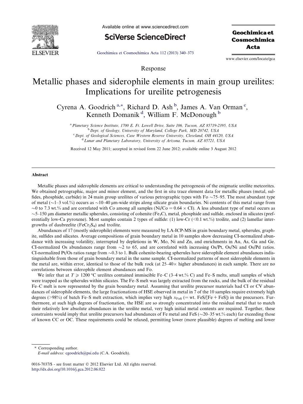 Metallic Phases and Siderophile Elements in Main Group Ureilites: Implications for Ureilite Petrogenesis