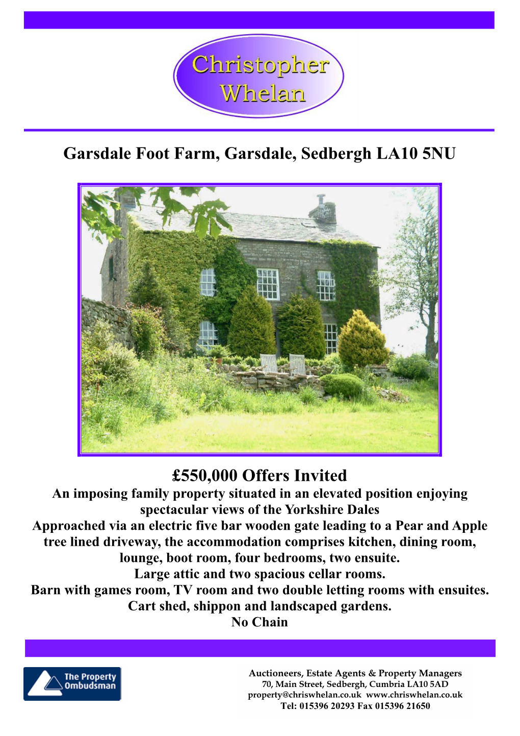Garsdale Foot Farm, Garsdale, Sedbergh LA10 5NU £550,000