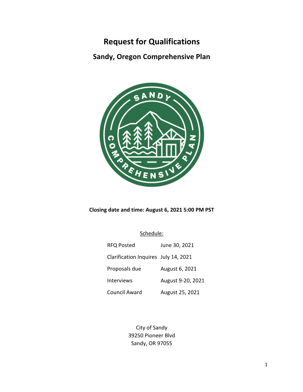 Request for Qualifications Sandy, Oregon Comprehensive Plan