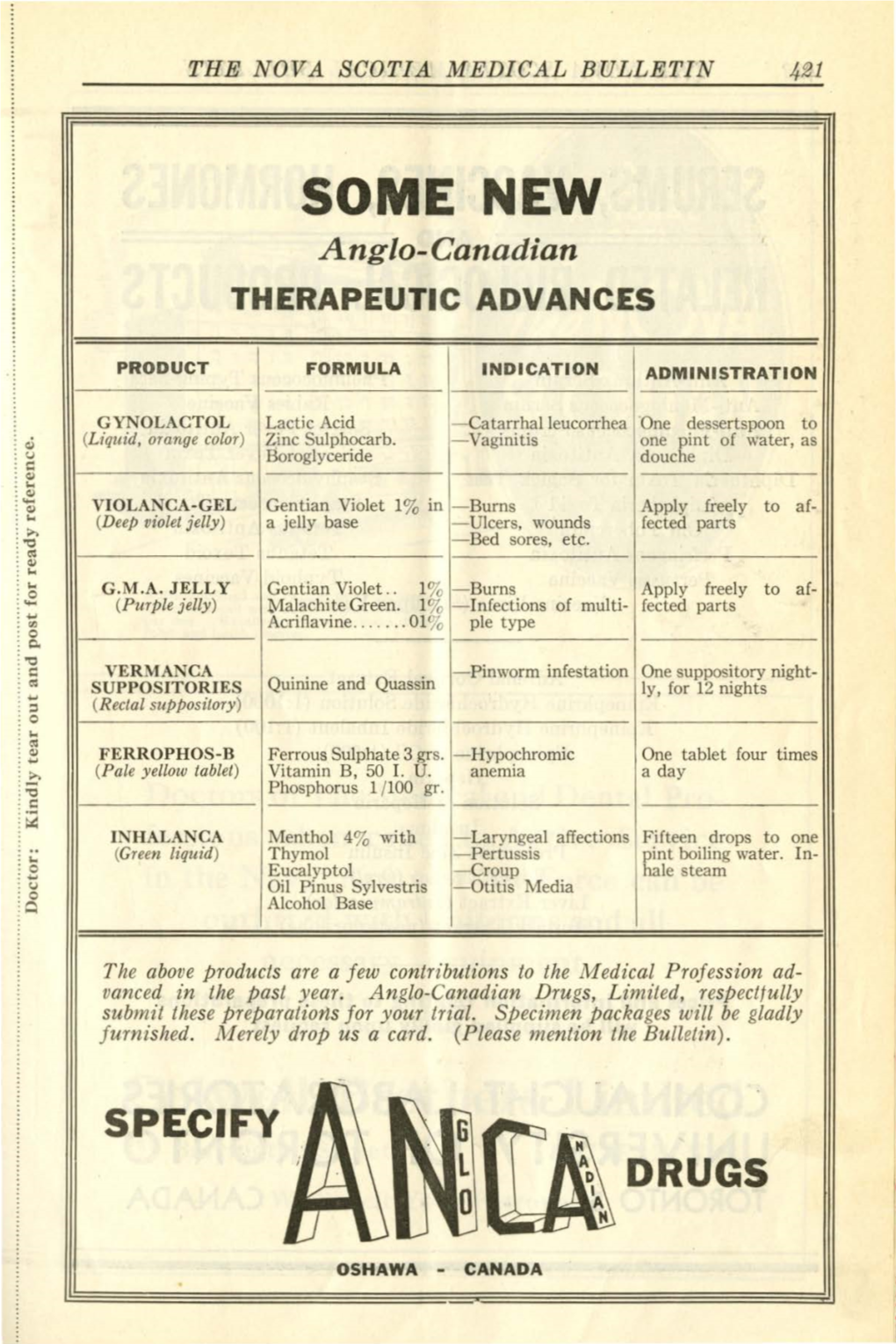 SOME NEW Anglo-Canadian THERAPEUTIC ADVANCES