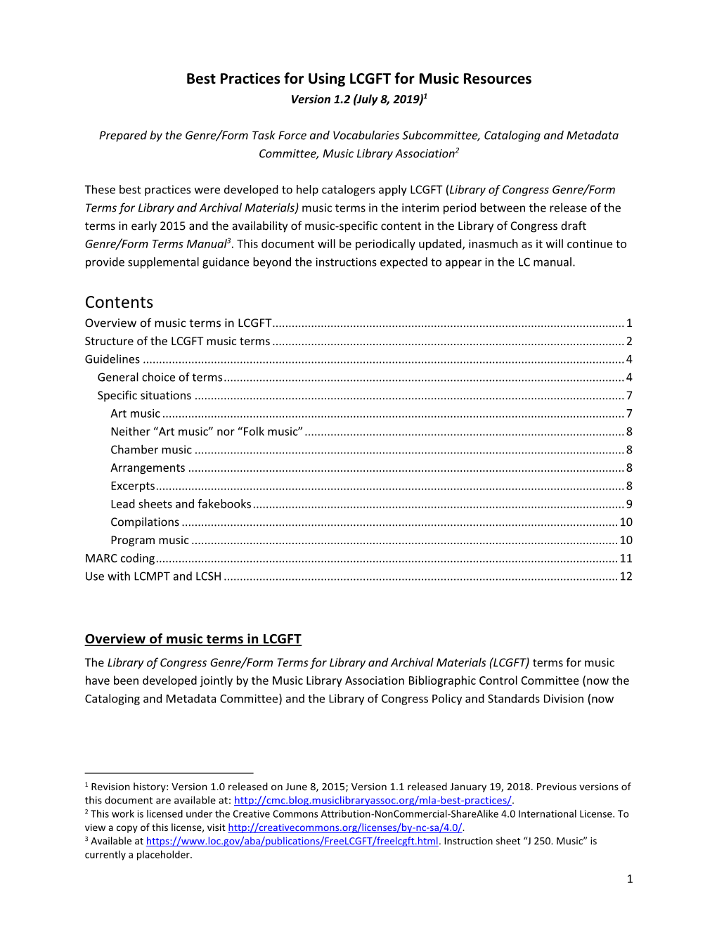 Contents Overview of Music Terms in LCGFT