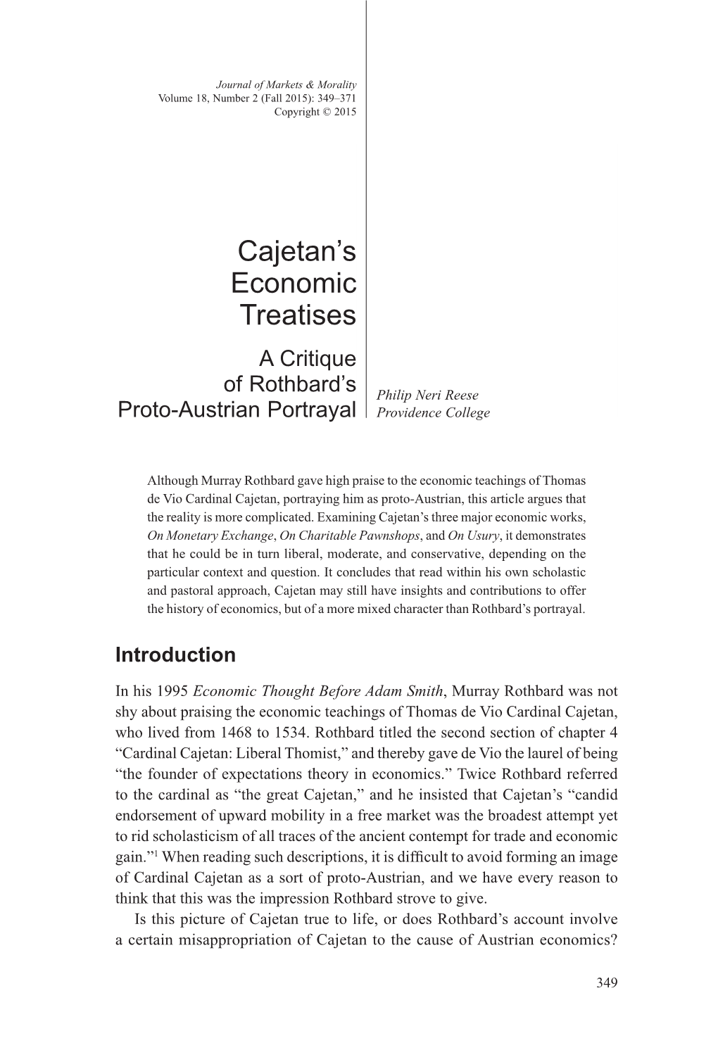 Cajetan's Economic Treatises