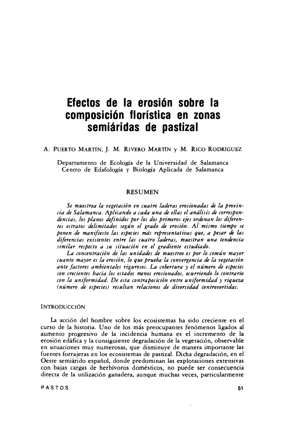 Efectos De La Erosión Sobre La Composición Florística En Zonas Semiáridas De Pastizal