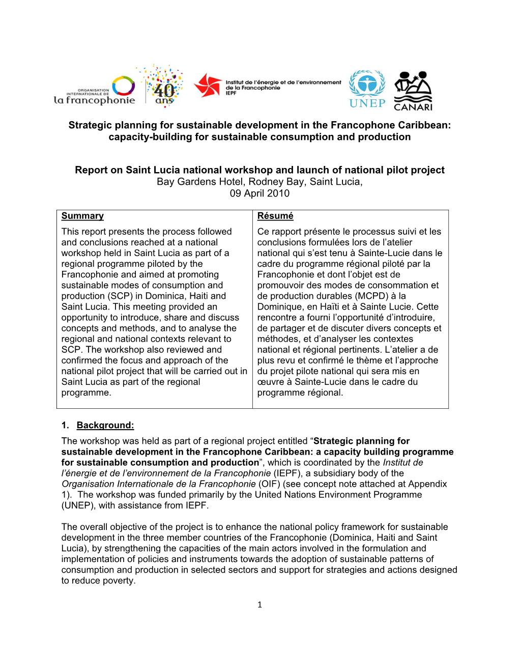 Strategic Planning for Sustainable Development in the Francophone Caribbean: Capacity-Building for Sustainable Consumption and Production