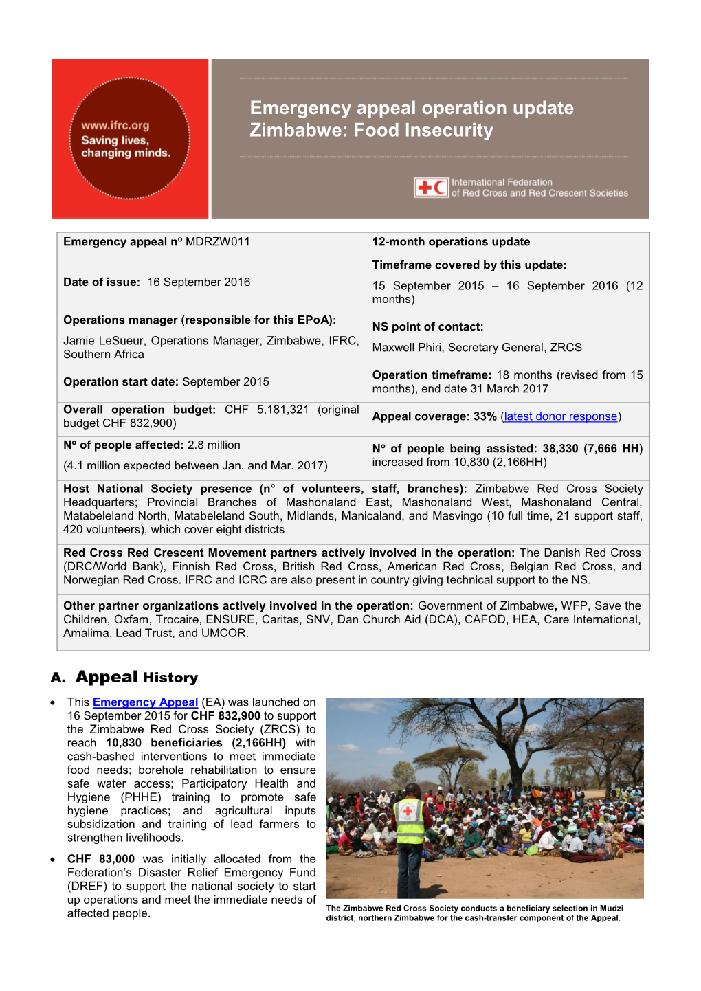 Emergency Appeal Operation Update Zimbabwe: Food Insecurity