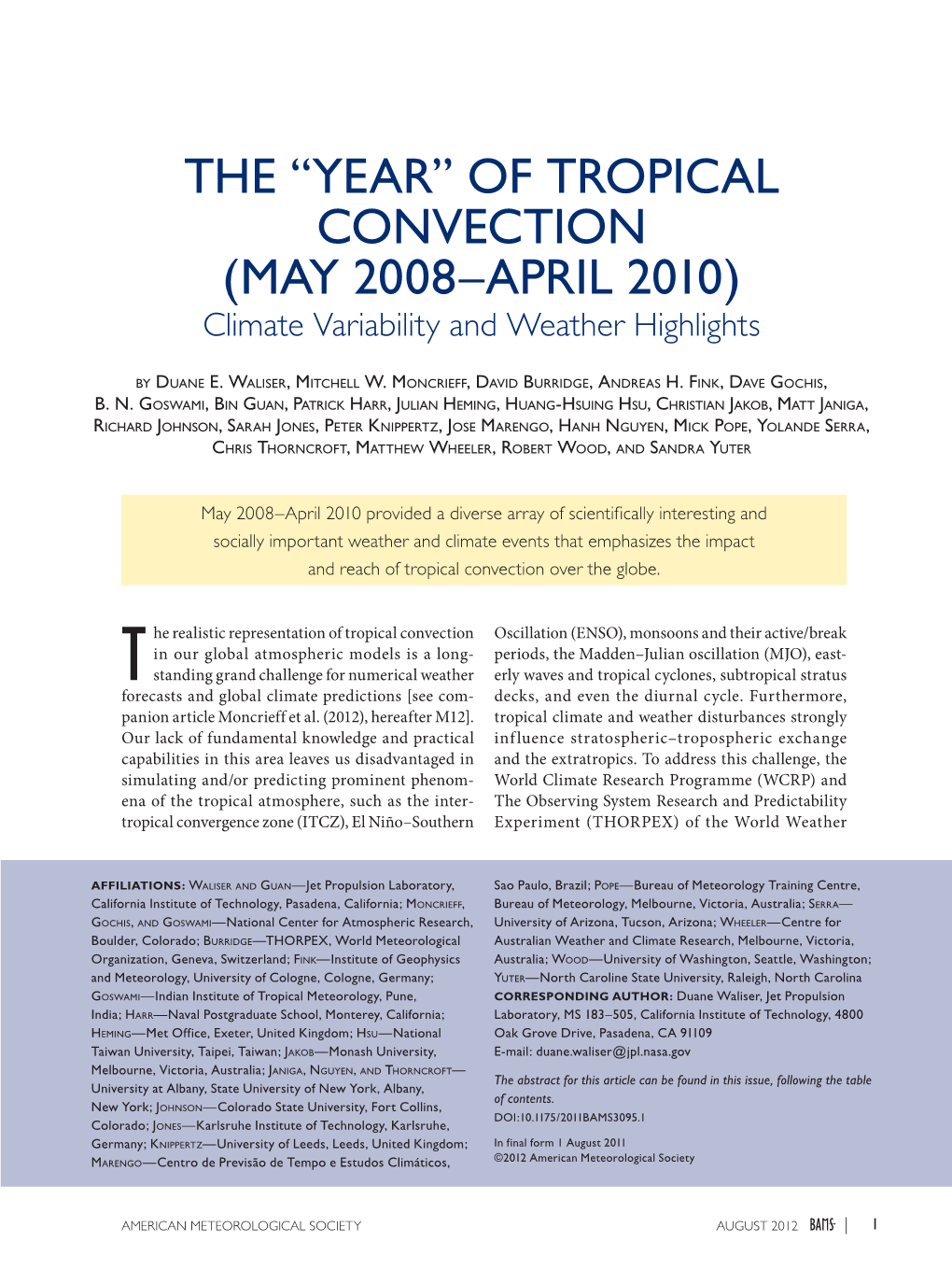 Climate Variability and Weather Highlights