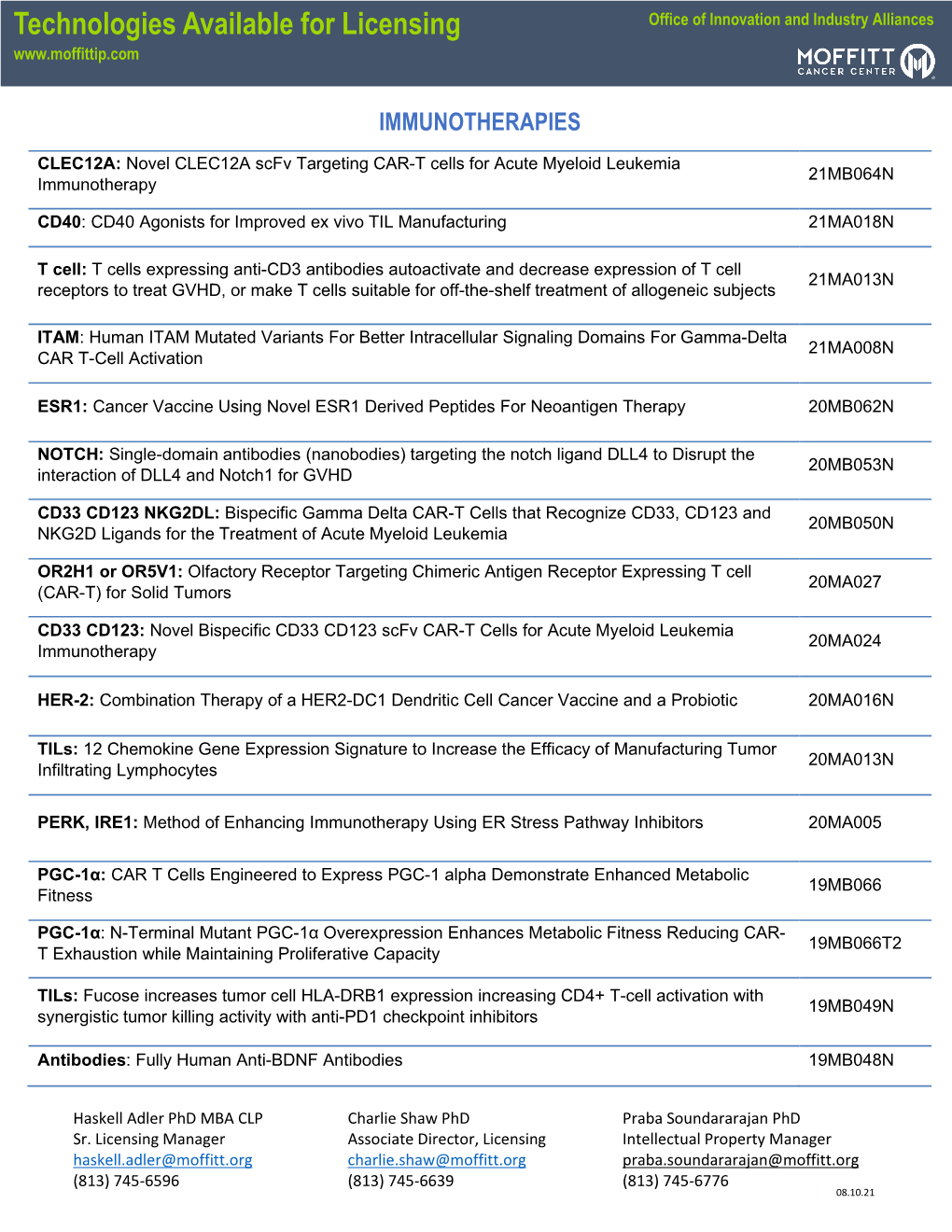 Technologies Available for Licensing Office of Innovation and Industry Alliances