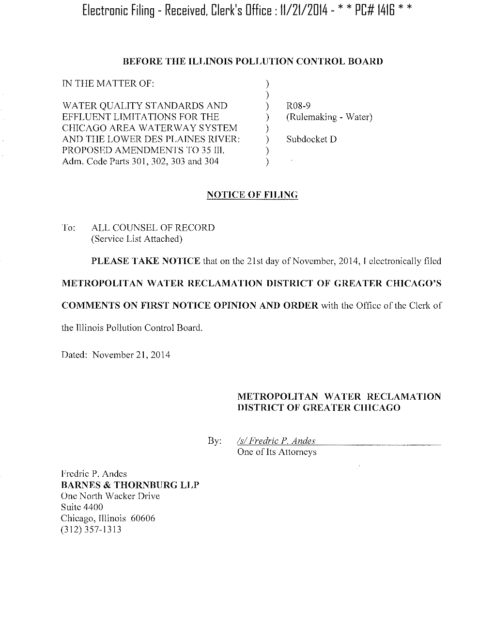 Electronic Filing - Received, Clerk's Office : 11/21/2014 - * * PC# 1416 * *