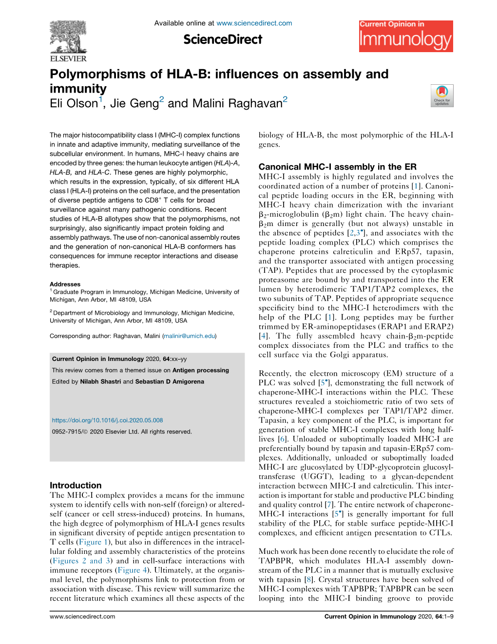 Polymorphisms of HLA-B: Inﬂuences on Assembly and Immunity