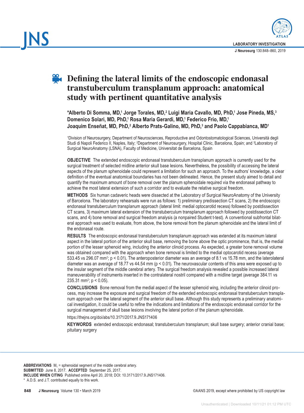 Defining the Lateral Limits of the Endoscopic Endonasal Transtuberculum Transplanum Approach: Anatomical Study with Pertinent Quantitative Analysis