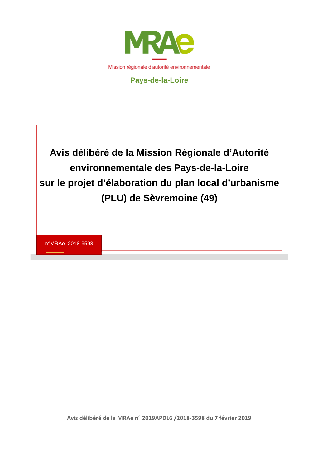 Avis Délibéré De La Mission Régionale D'autorité Environnementale Des