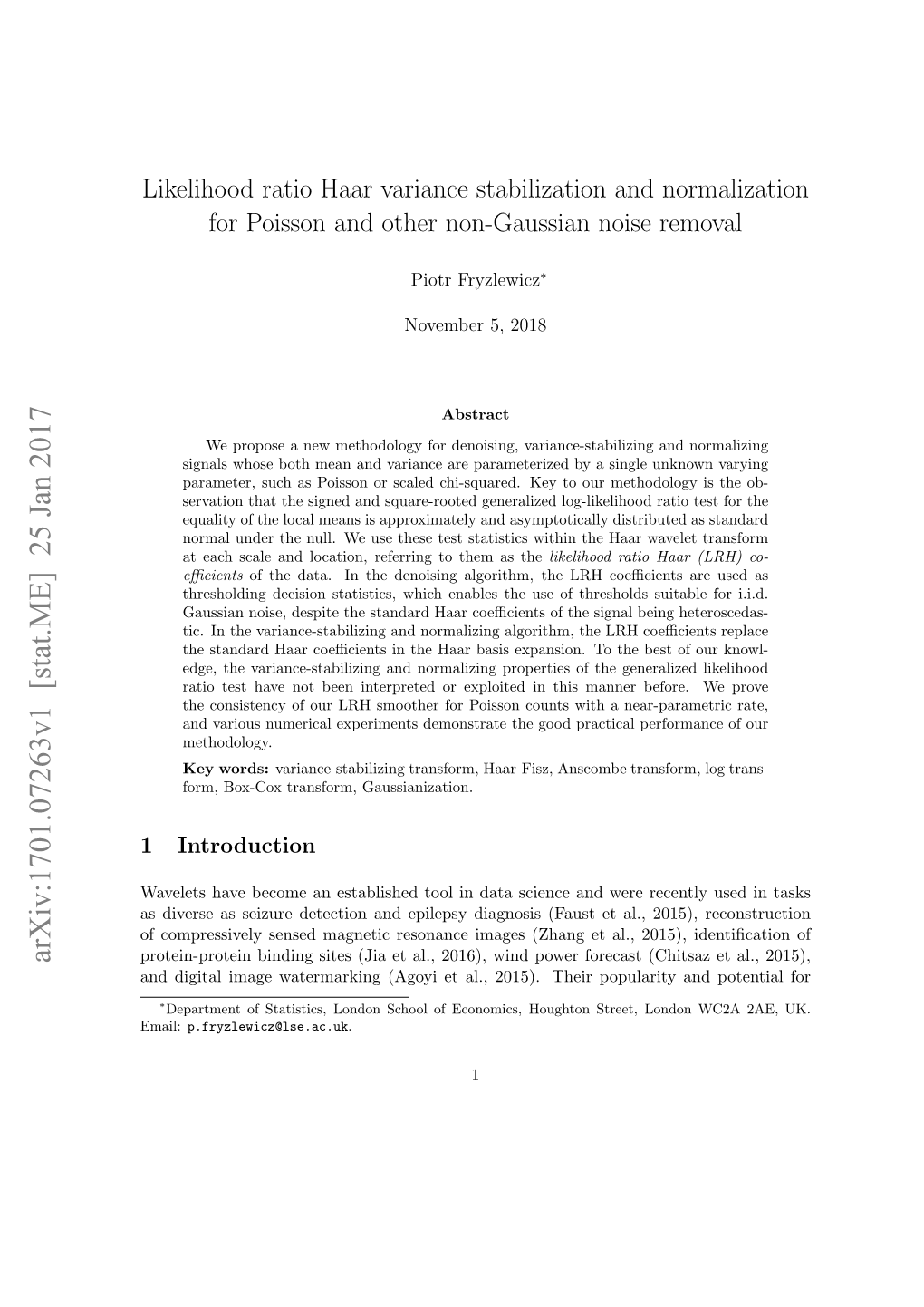 Likelihood Ratio Haar Variance Stabilization and Normalization for Poisson and Other Non-Gaussian Noise Removal