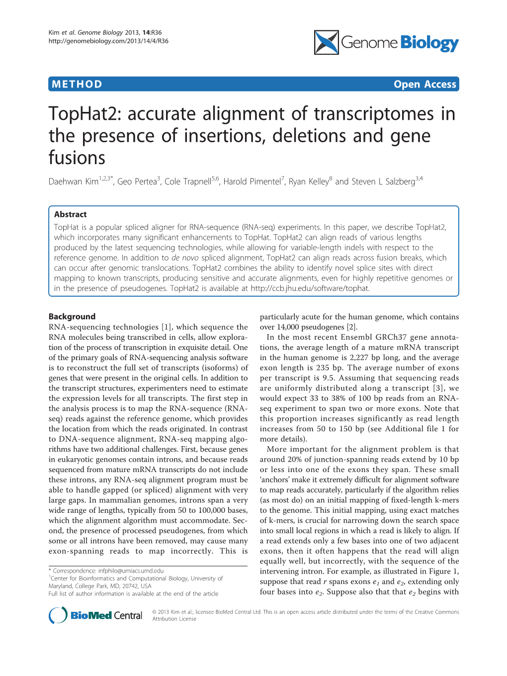 Tophat2: Accurate Alignment of Transcriptomes in the Presence Of