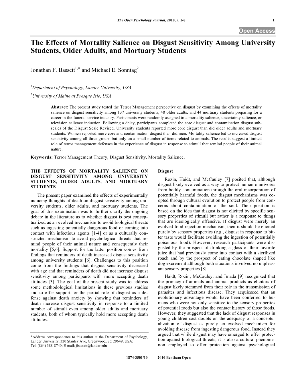 The Effects of Mortality Salience on Disgust Sensitivity Among University Students, Older Adults, and Mortuary Students