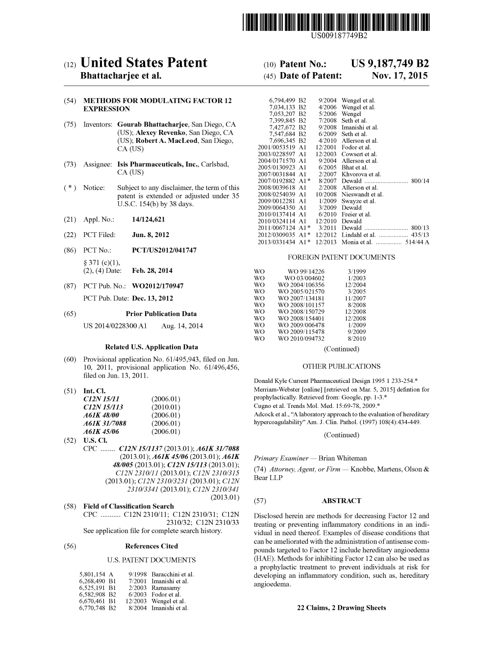 Patent No.: US 9187749 B2 EXPRESSION 29-33 3