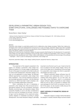 DEVELOPING a PARAMETRIC URBAN DESIGN TOOL. Some Structural Challenges and Possible Ways to Overcome Them