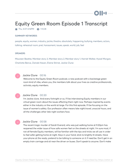 Equity Green Room Episode 1 Transcript Thu, 5/27 4:16PM 1:13:28