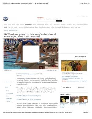 USA Swimming Coaches Molested, Secretly Taped Dozens of Teen Swimmers - ABC News 11/20/11 4:57 PM