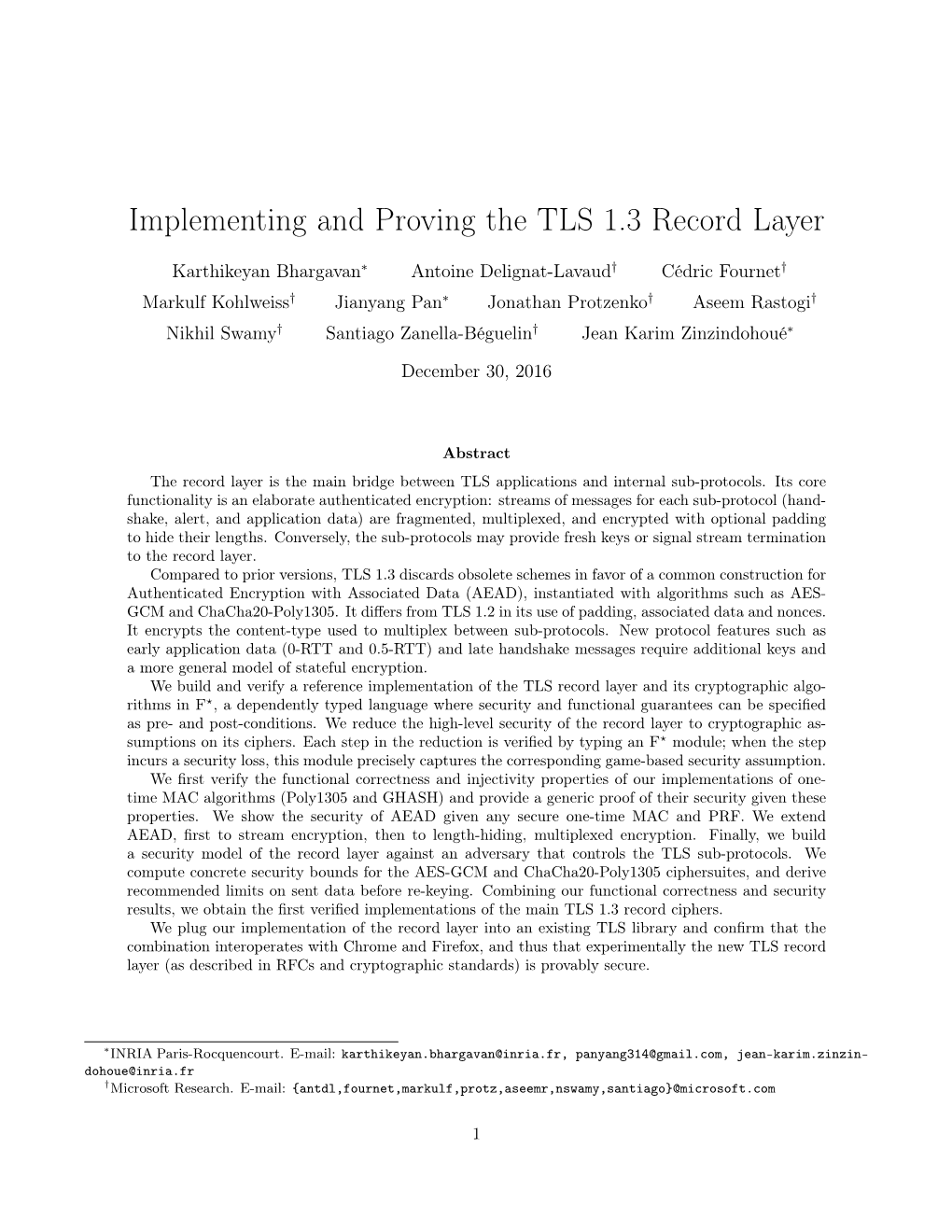 Implementing and Proving the TLS 1.3 Record Layer