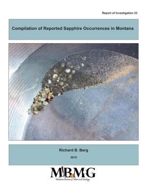 Compilation of Reported Sapphire Occurrences in Montana