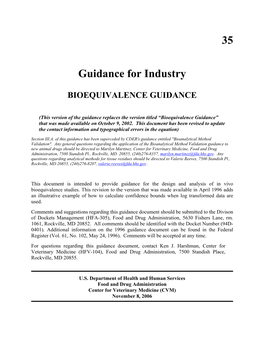 Bioequivalence Guidance, Revised November, 8, 2006
