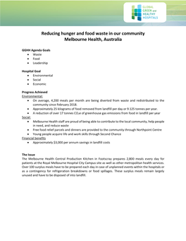 Reducing Hunger and Food Waste in Our Community Melbourne Health, Australia