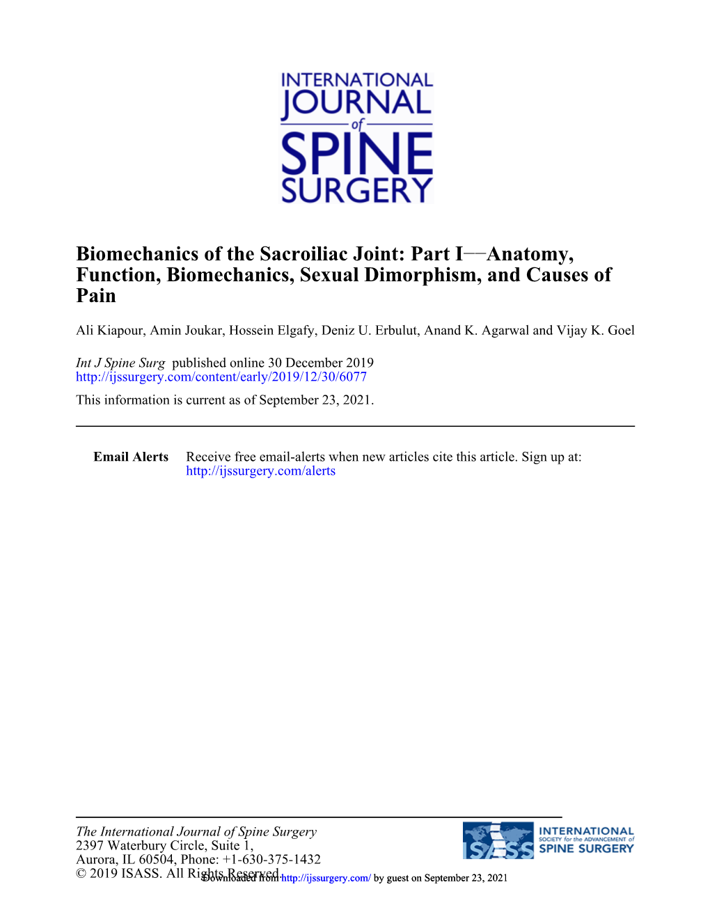 Biomechanics of the Sacroiliac Joint: Part I−−Anatomy, Function, Biomechanics, Sexual Dimorphism, and Causes of Pain