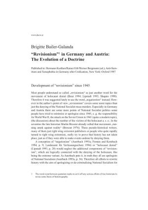 Brigitte Bailer-Galanda “Revisionism”1 in Germany and Austria: the Evolution of a Doctrine