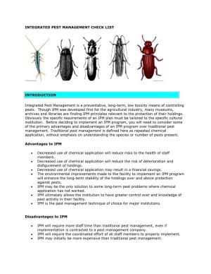 Integrated Pest Management Check List