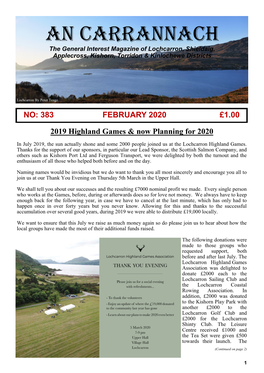 AN CARRANNACH the General Interest Magazine of Lochcarron, Shieldaig, Applecross, Kishorn, Torridon & Kinlochewe Districts