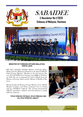 SABAIDEE E-Newsletter No 1/2020 Embassy of Malaysia, Vientiane