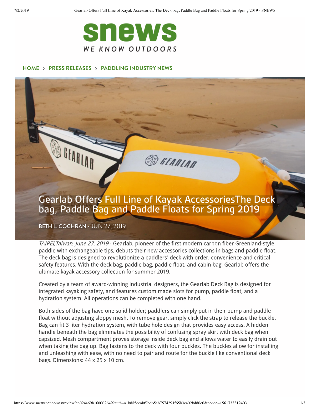 Gearlab Offers Full Line of Kayak Acces... Paddle Floats for Spring