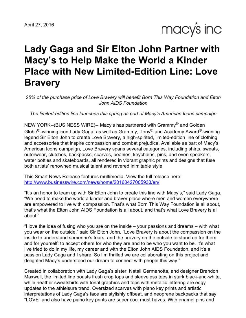 Lady Gaga and Sir Elton John Partner with Macy's To