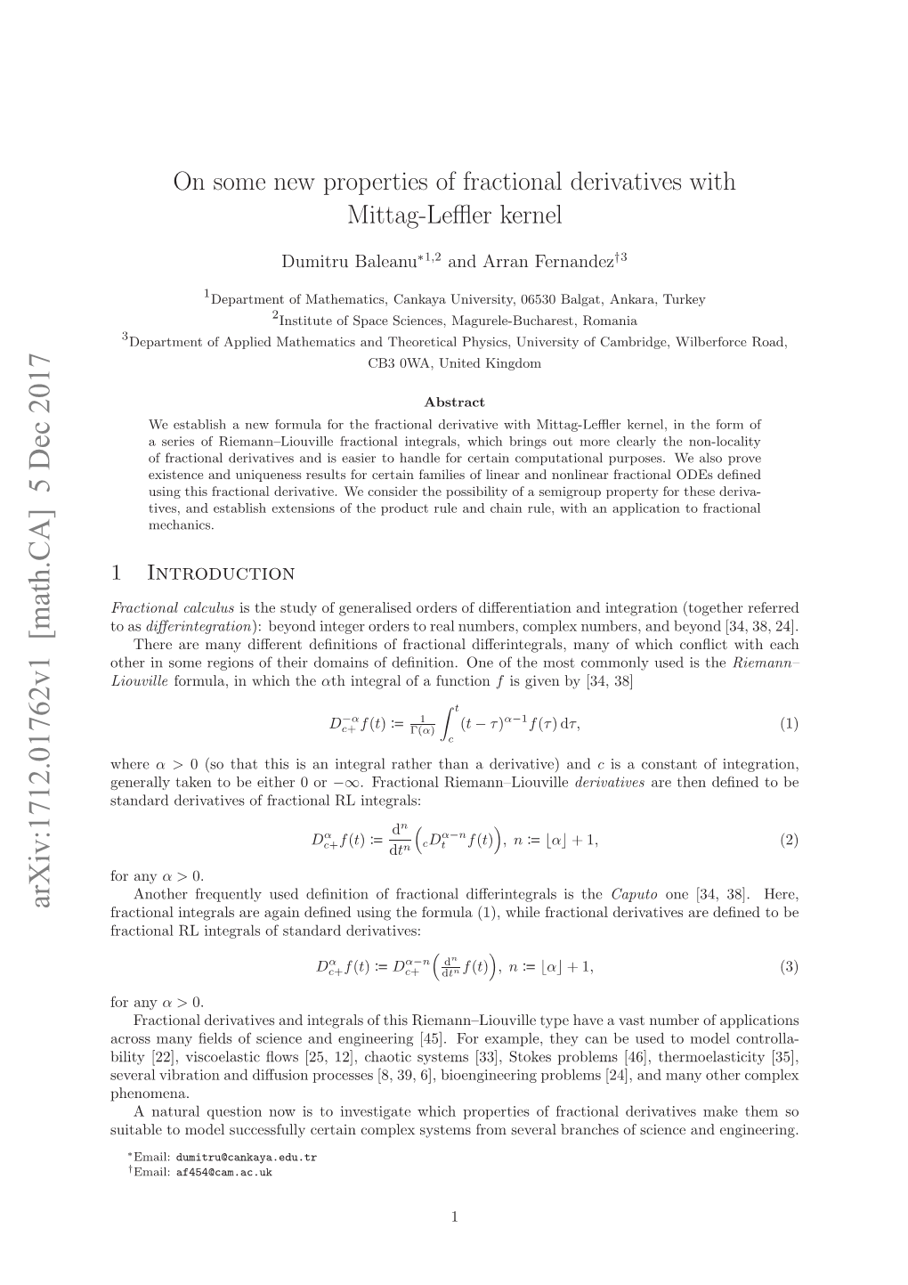 On Some New Properties of Fractional Derivatives with Mittag-Leffler Kernel