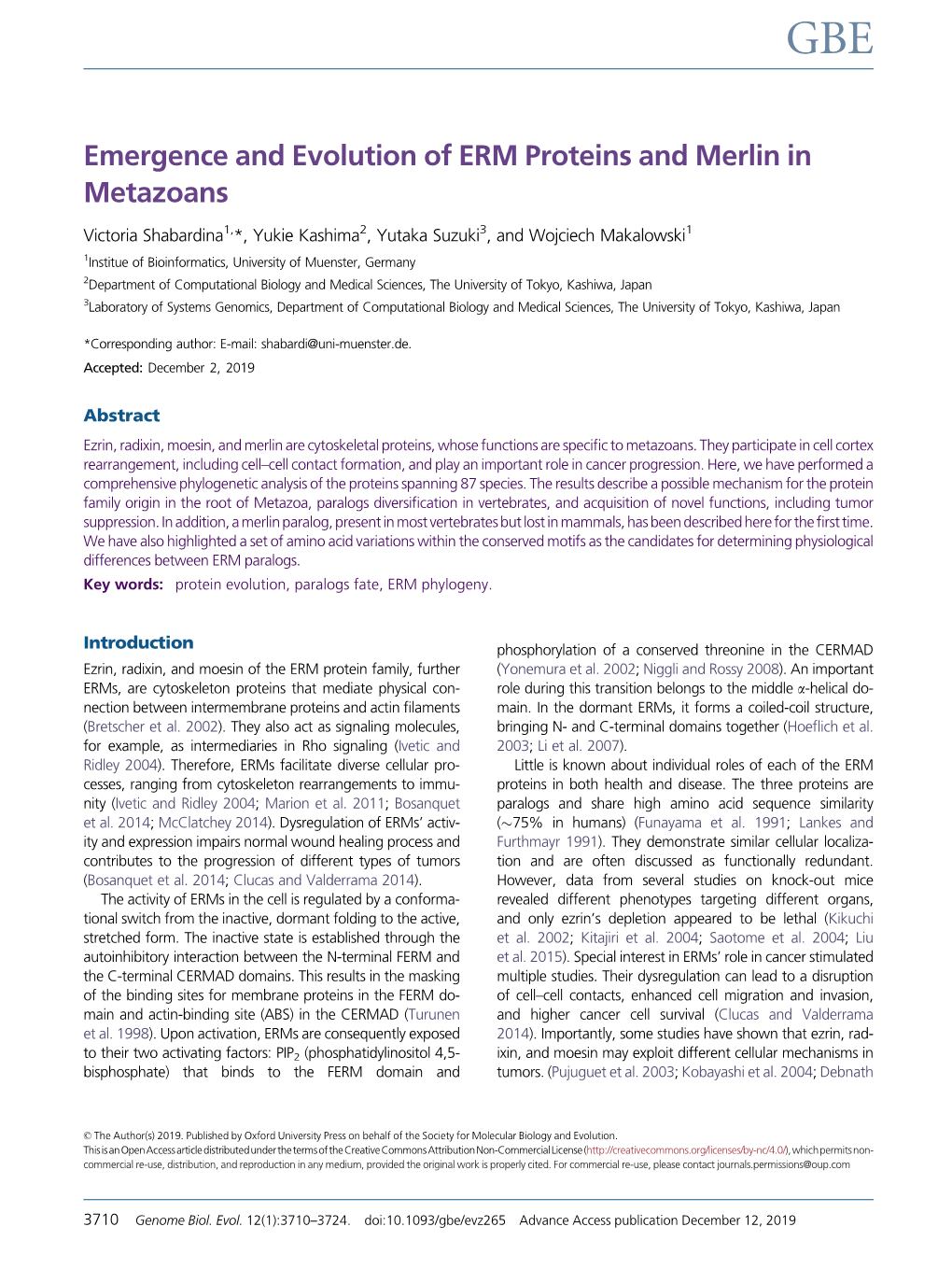 Emergence and Evolution of ERM Proteins and Merlin in Metazoans